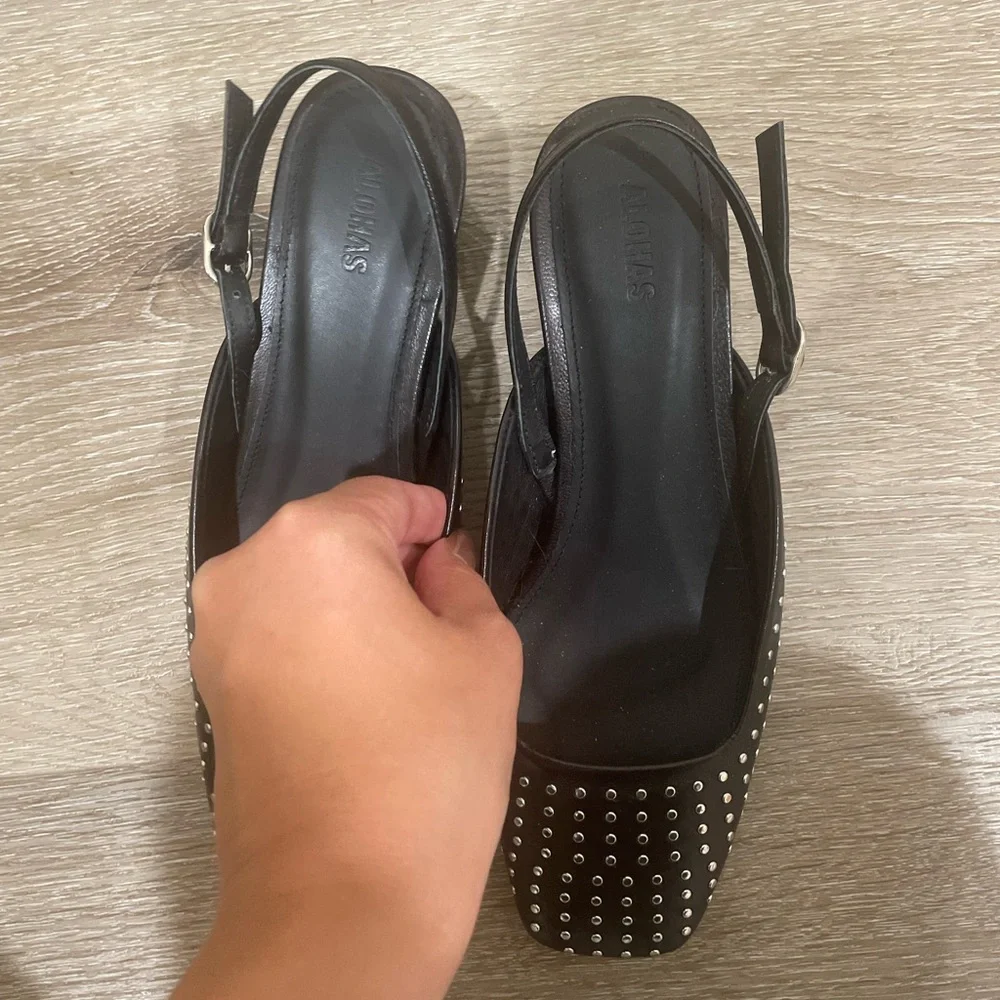 NWOT Alohas Black Studded Slingback Heel Mules - Picture 5 of 5